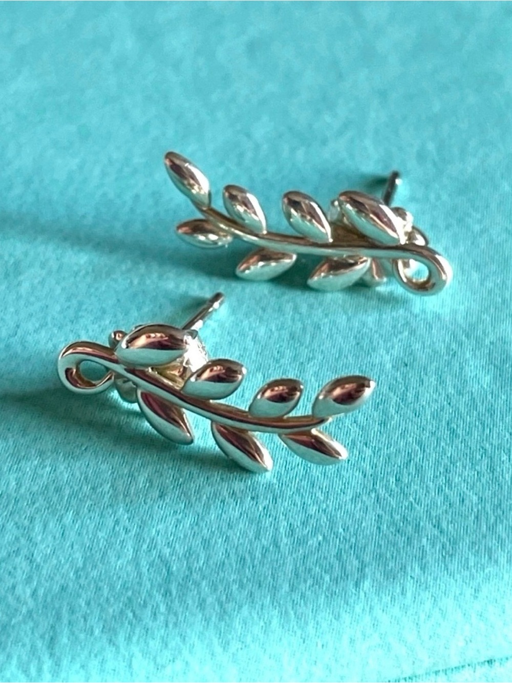 Tiffany Sterling Silver Leaf Earlobe Climbers - Silver Leaf Stud Earrings
